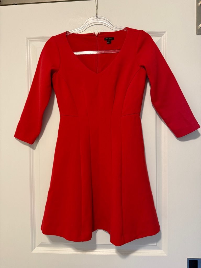 Ann Taylor Red A-Line V-Neck Dress With Pockets Sz 00p